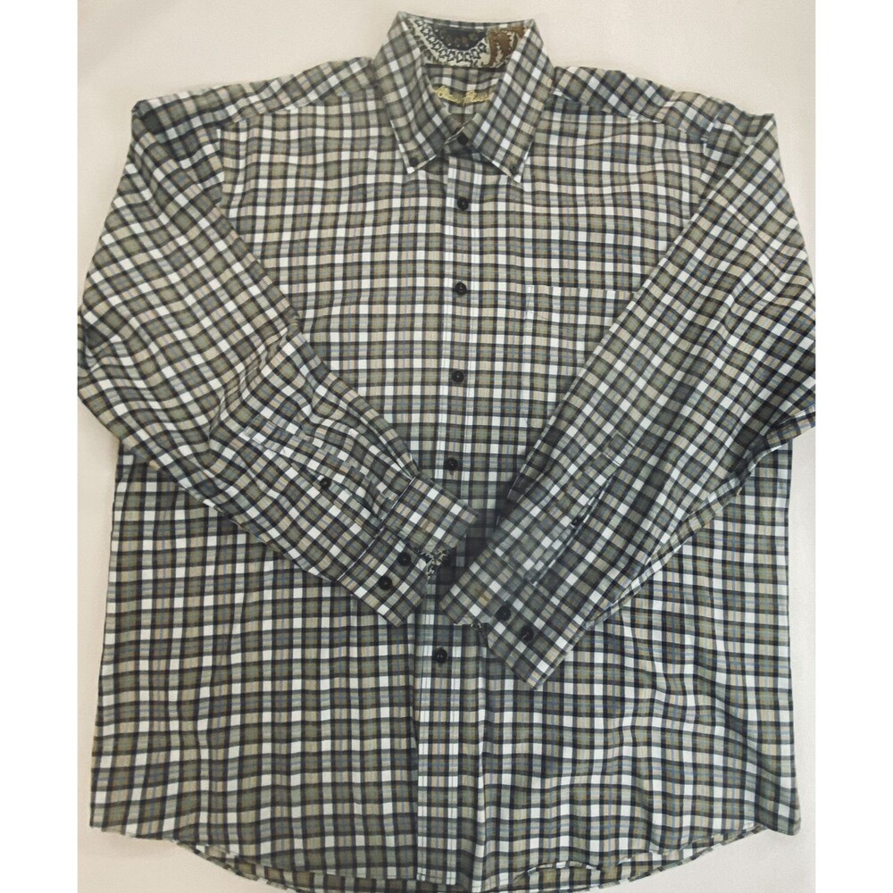 Alan Flusser Mens Multicolor Plaid Long Sleeve Flip Cuff Button Down Shirt L